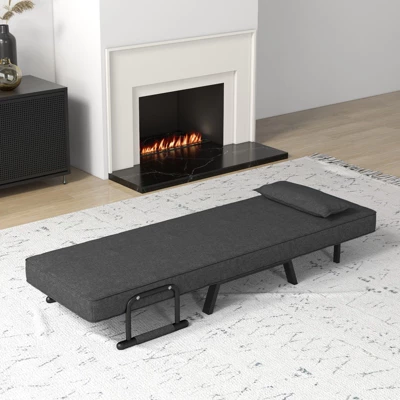 Costway Folding 6 Position Armchair Lounge Couch Convertible Sleeper Bed W/ Pillow Gray - Image 3