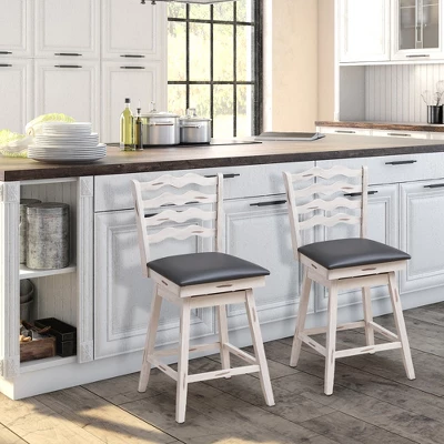 Costway Set Of 4 Swivel Bar Stools Bar Height Upholstered Faux Leather Dining Chairs - Image 4