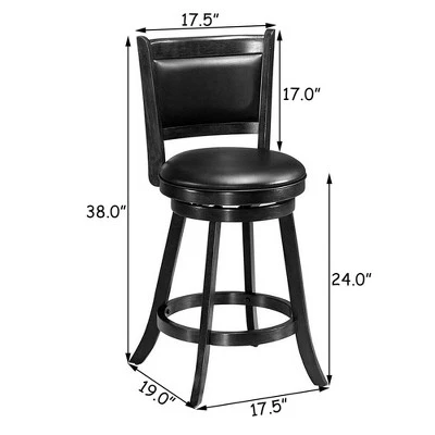 Costway 2PCS 24'' Swivel Counter Stool Dining Chair Upholstered Seat Black - Image 3