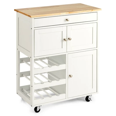 Costway Rolling Kitchen Island Serving Cart Storage Cabinet W/ Wine Rack - Image 11