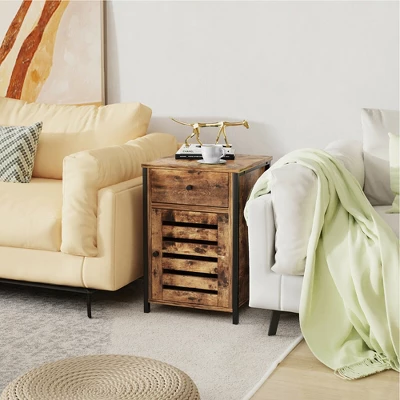 Costway 2PCS Nightstand W/ Drawer Cabinet Adjustable Shelf Industrial Side Table Rustic - Image 3