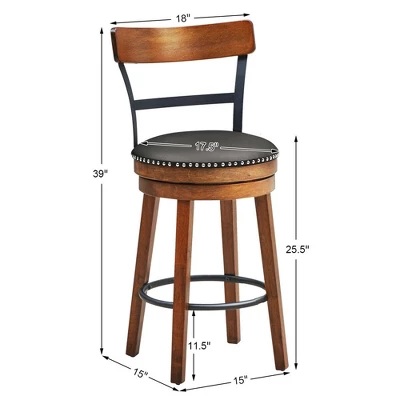 Costway Set Of 2/4 BarStool 25.5'' Swivel Counter Height Dining Chair With Rubber Wood Legs