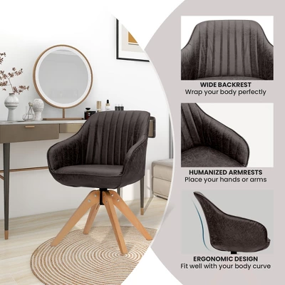 Costway 360degreesSwivel Accent Chair Modern Leathaire Armchair With Beech Wood Legs Brown - Image 8