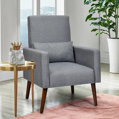 2-in-1 Fabric Upholstered Rocking Chair Nursery Armchair With Pillow Dark Grey - Image 3