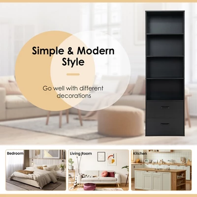 Costway 6-Tier Tall Bookshelf Freestanding Modern Bookcase Black Storage Cabinet White/Black - Image 9
