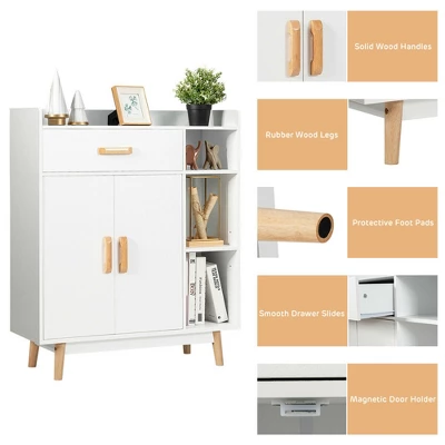 Costway Floor Storage Cabinet Free Standing Cupboard Chest W/1 Drawer 2 Doors 3 Shelves - Image 8