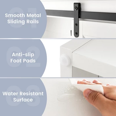 Costway Over The Toilet Bathroom Storage Cabinet With Sliding Barn Door & Shelves White - Image 8