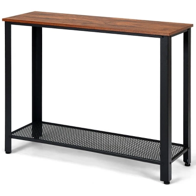 Costway Console Sofa Table W/ Storage Shelf Metal Frame Wood Look Entryway Table SilverBlack - Image 10