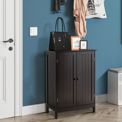 Bathroom Floor Storage Cabinet Double Door Kitchen Cupboard Shoe Cabinet Brown - Image 2