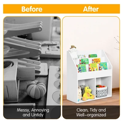 Costway Kids Wooden Bookshelf Bookcase Children Toy Storage Cabinet Organizer - Image 9