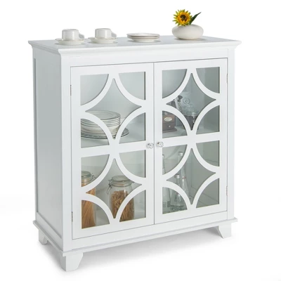 Costway Kitchen Storage Cabinet Buffet Sideboard W/ Glass Doors & Adjustable Shelf - Image 12