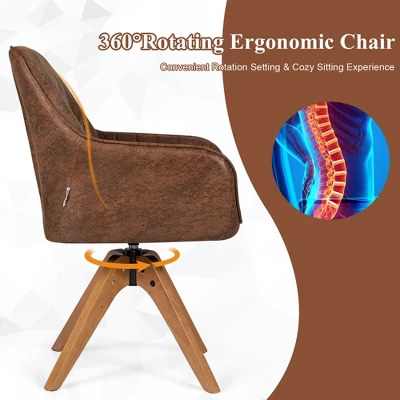 Costway Mid Century Swivel Accent Chair Hot-Stamping Cloth Armchair Retro Brown - Image 6