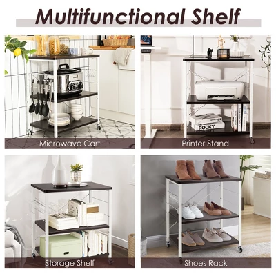 Costway 3-Tier Kitchen Baker's Rack Microwave Oven Storage Cart W/ Hook - Image 4