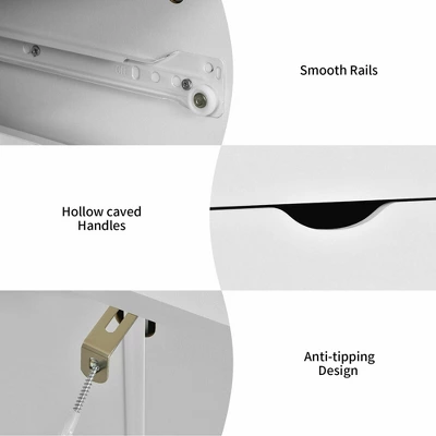 Costway 5 Drawer Dresser Storage Cabinet Chest W/Wheels For Home Office White - Image 9