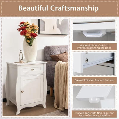 Costway 2PCS Nightstand With Drawer Cabinet Curved Legs Sofa Side End Accent Table White - Image 8