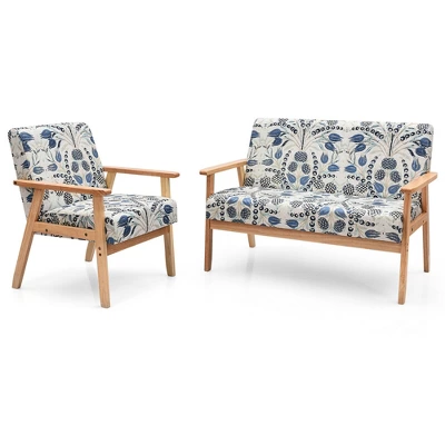 Costway Modern Living Room Sofa Set W/ Loveseat Sofa Couch & Accent Armchair - Image 10