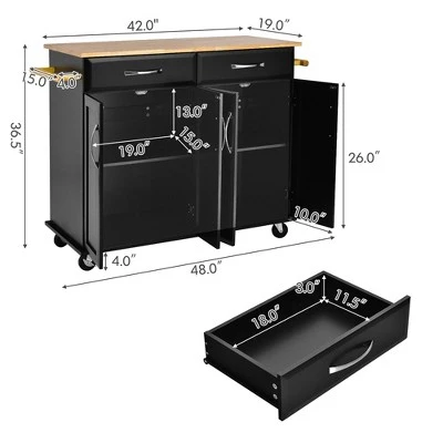 Costway 4-Door Rolling Kitchen Island Cart Buffet Cabinet W/ Towel Racks Drawers WhiteBlack - Image 2