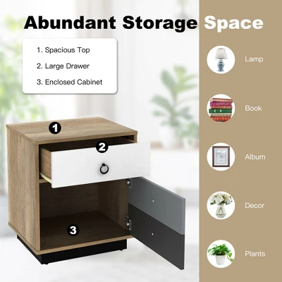 Costway 2PCS Nightstand With Drawer And Storage Cabinet Wooden Sofa Side Table End Table - Image 4
