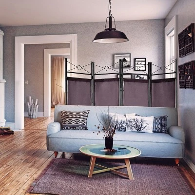 Costway 4 Panel Room Divider Privacy Screen Home Office Fabric Metal Frame - Image 2