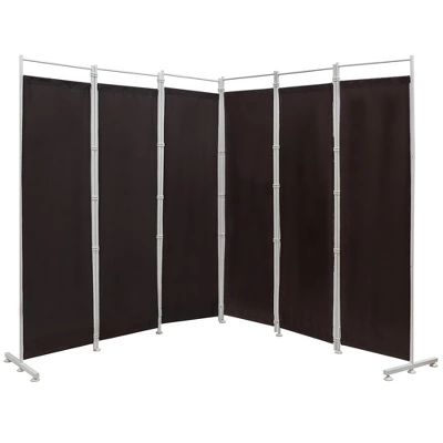 Costway 6-Panel Room Divider Folding Privacy Screen W/Steel Frame Decoration BrownBlack - Image 8