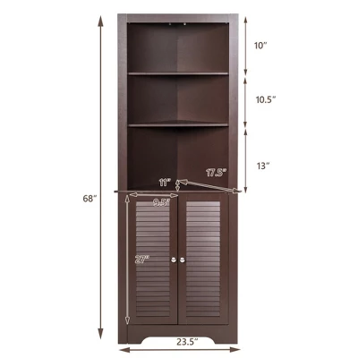 Costway Bathroom Corner Storage Cabinet Free Standing Tall Bathroom Cabinet W/3 Shelves