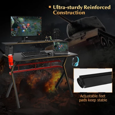 Costway Gaming Computer Desk W/ Monitor Shelf & Storage For Controller Headphone Speaker - Image 7