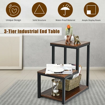 Costway 3-Tier End Table Side Table Night Stand W/ Storage Shelf For Living Room - Image 3