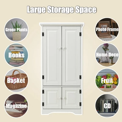 Costway Accent Storage Cabinet Adjustable Shelves Antique 2 Door Floor Cabinet White - Image 5