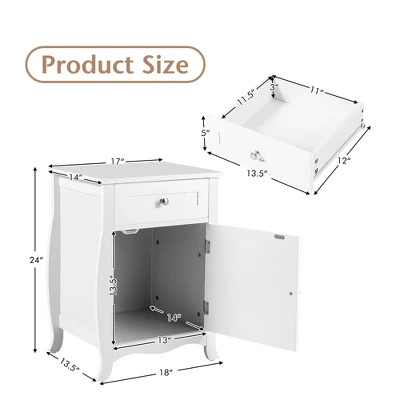 Costway 2PCS Nightstand With Drawer Cabinet Curved Legs Sofa Side End Accent Table White - Image 3