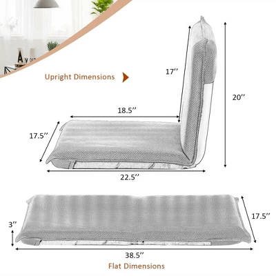 Costway Adjustable 6-Position Floor Chair Padded Folding Lazy Sofa Chair Grey