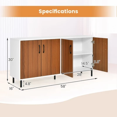 Costway Buffet Server Sideboard Kitchen Storage Cabinet Cupboard With Shelves & 4 Doors - Image 2