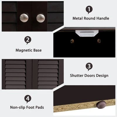 Corner Storage Cabinet Freestanding Floor Cabinet Bathroom W/ Shutter Door GreyBrown - Image 8