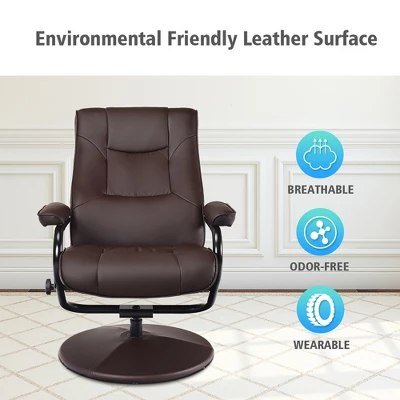 Costway Recliner Chair Swivel PU Leather Lounge Accent Armchair W/ Ottoman Brown - Image 7