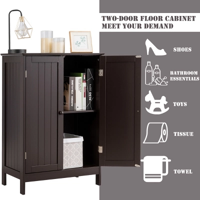 Bathroom Floor Storage Cabinet Double Door Kitchen Cupboard Shoe Cabinet Brown - Image 5