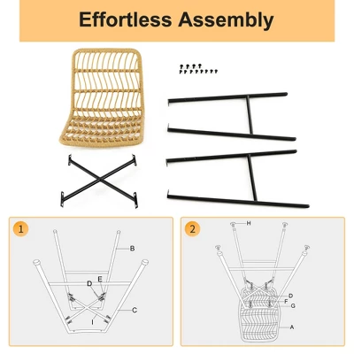 Costway Set Of 2 Rattan Bar Stools Counter Height Dining Chairs With Metal Legs Natural - Image 6