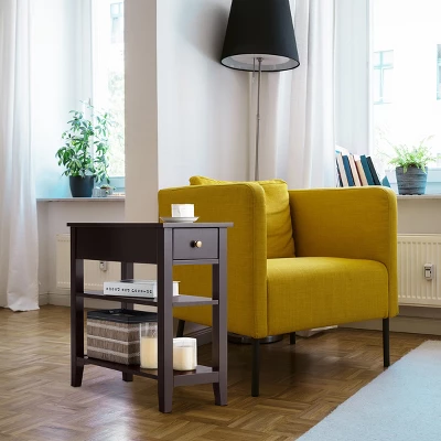 Costway 2 PCS 3Tier Nightstand Bedside Side End Table W/Double Shelves Brown