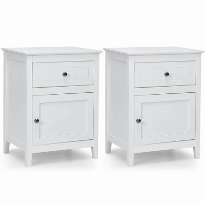 Costway 2PCS Nightstand With Drawer Accent Side End Table Storage Cabinet WhiteNatural - Image 11