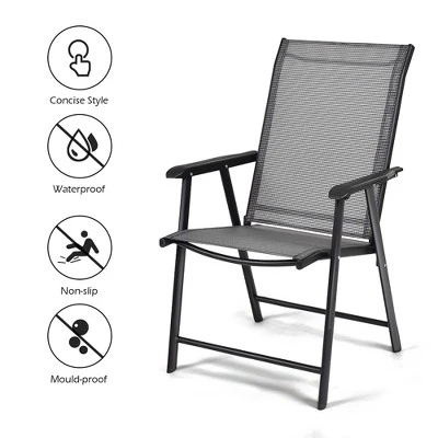 Costway Set Of 4 Outdoor Patio Folding Chairs Camping Deck Garden Pool Beach W/Armrest - Image 5