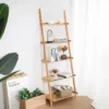 Costway 5-Tier Ladder Shelf Bamboo Bookshelf Wall-Leaning Storage Display Plant Stand