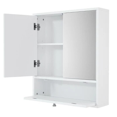 Costway Bathroom Cabinet Medicine Cabinet Double Mirror Door Wall Mount Storage Wood Shelf White - Image 8
