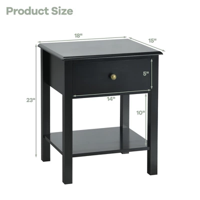 Costway End Table Nightstand Storage Display Drawer Shelf Beside Bedroom WhiteBlack - Image 3