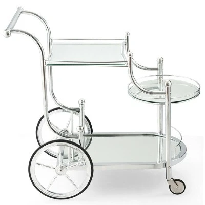 Costway Kitchen Cart Tea Cart Glass Shelves & Metal Frame With Wheels - Image 8