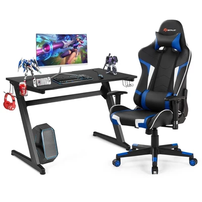 Costway Z-Shaped Racing Style Desk & Massage Gaming Chair Set For Home Office - Image 10