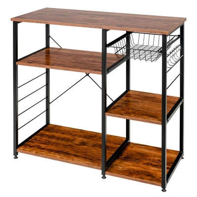 Costway Industrial Kitchen Baker's Rack Microwave Stand Utility Home Shelf W/ 6 Hooks - Image 12