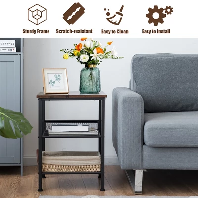 Costway Set Of 2 3-Tier Industrial End Side Table Nightstand W/2 Adjustable Shelves - Image 6