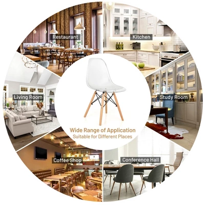 Set Of 4 Dining Chairs Modern Plastic Shell Side Chair W/ Clear Seat & Wood Legs - Image 6