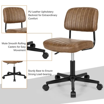 Costway PU Leather Office Chair Adjustable Swivel Task Chair W/ Backrest - Image 7