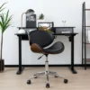 Costway Adjustable Leather Office Chair Swivel Bentwood Desk Chair W/Curved Seat