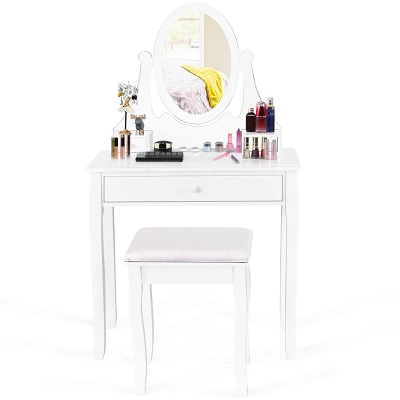 Costway Wooden Vanity Makeup Dressing Table Stool Set Bathroom White - Image 9