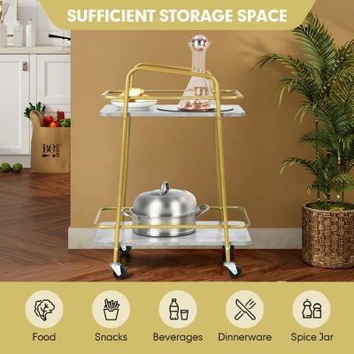 Costway Gold Serving Cart Utility Trolley On Wheel Rolling Kitchen Rack W/Handle - Image 5